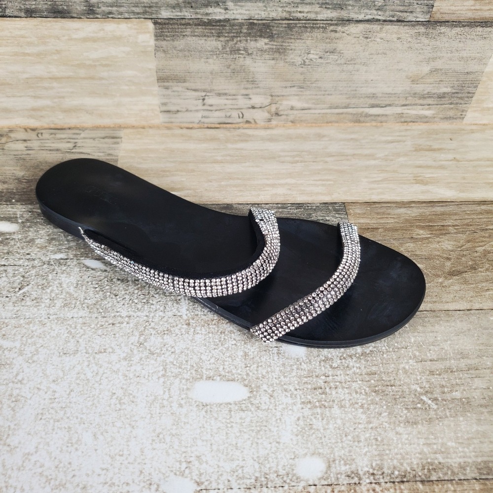 GUESS Nerica Womens Slide Sandal Sz 6 M Black Silver Rhinestone Slip On Open Toe